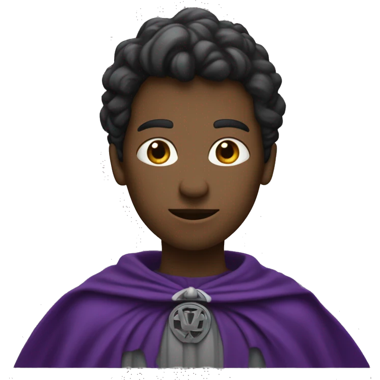 Un personnage héroïque avec à la place du visage, du noir griffé et une cape violette emoji