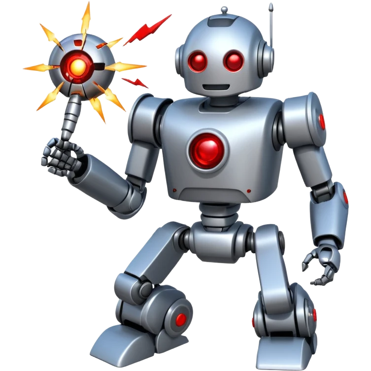 new character...robot being hit with a red beam by a flying robot emoji