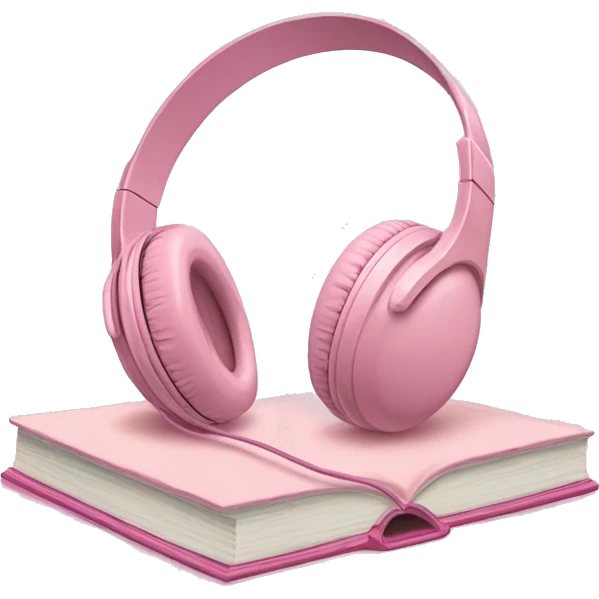 Light pink headphones laying on a closed light pink book emoji