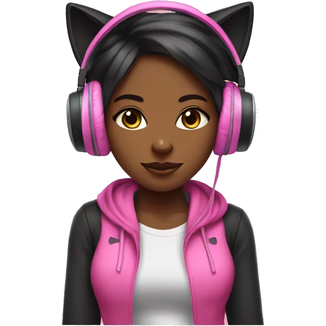 black gaming girl with pink cat headphones with bows emoji