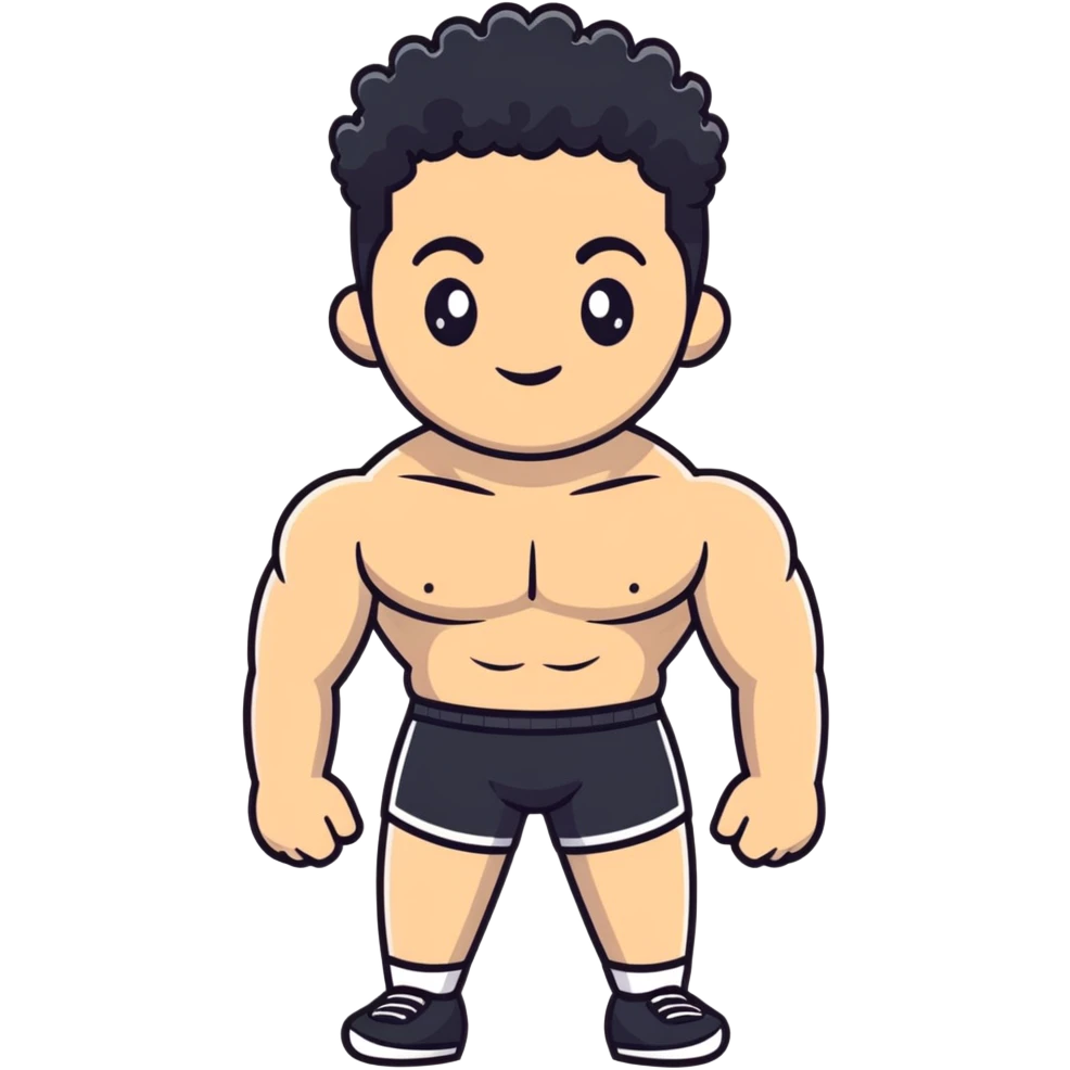 shirtless male athlete with white skin and moderately curly black hair on top with shaved sides emoji