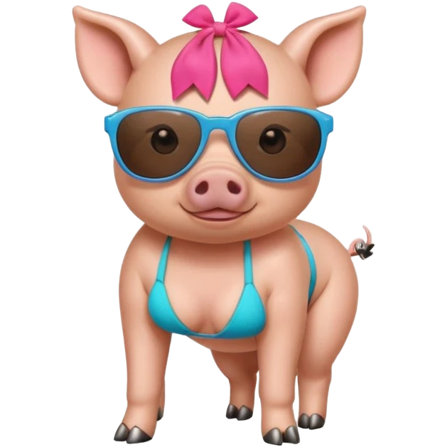 cute pig wearing cool sunglasses and bakini on all fours emoji