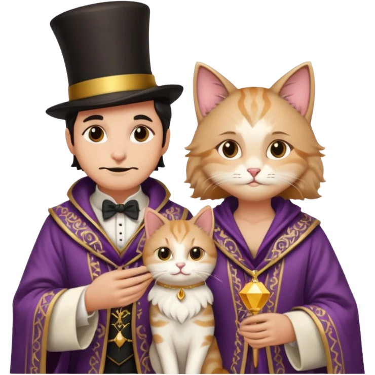 magician couple and their pet cat emoji