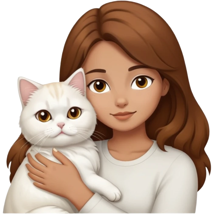 tan, brown hair girl cuddling a white persian cat  emoji