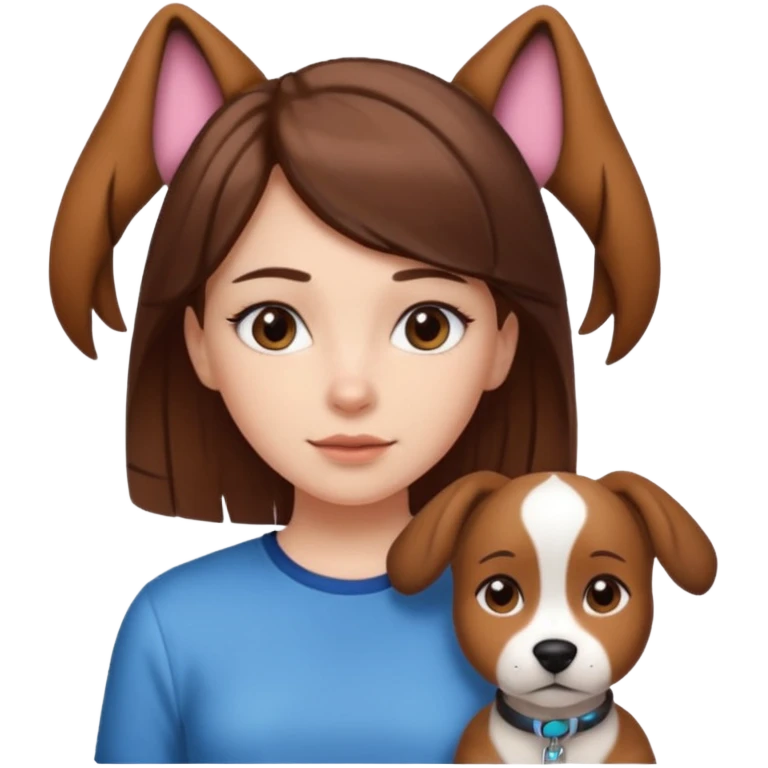 White girl with straight brown hair name is Valentina put dog ears on her and make he rlike like a bith but still not ugly just the dog prt of it and also have a shirt that says siri on it emoji