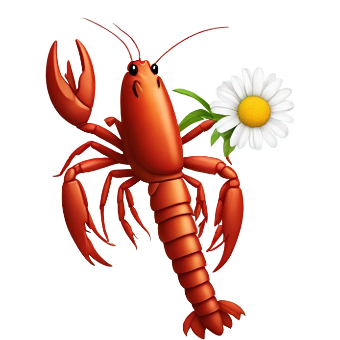 Crawfish holding a daisy in its claws emoji