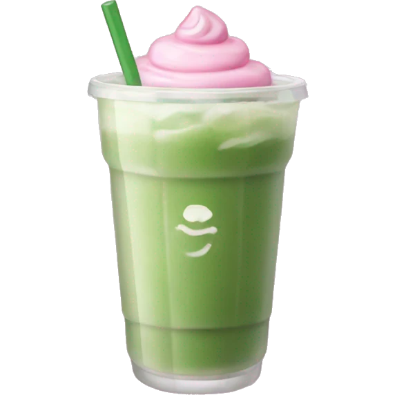Iced matcha latte in a transparent pink cup emoji