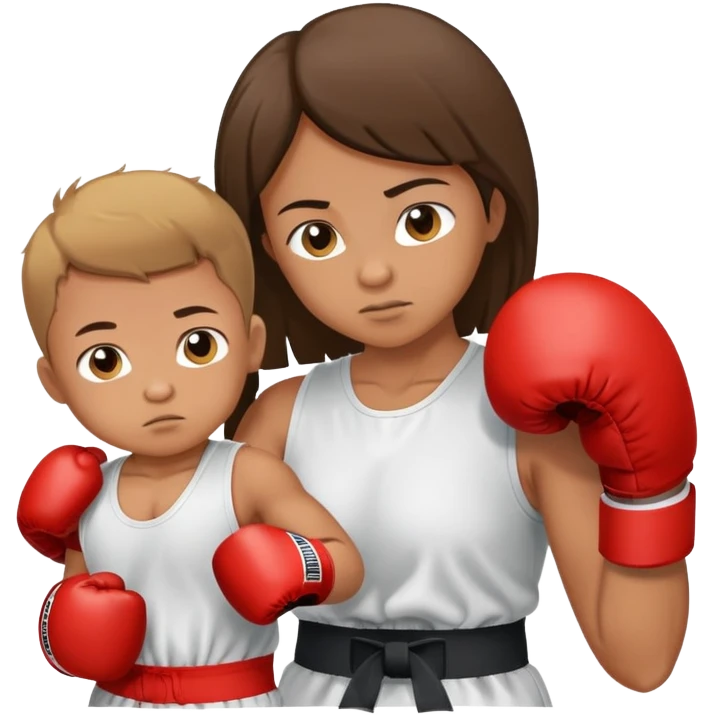 Infant boy boxing his young mother  emoji