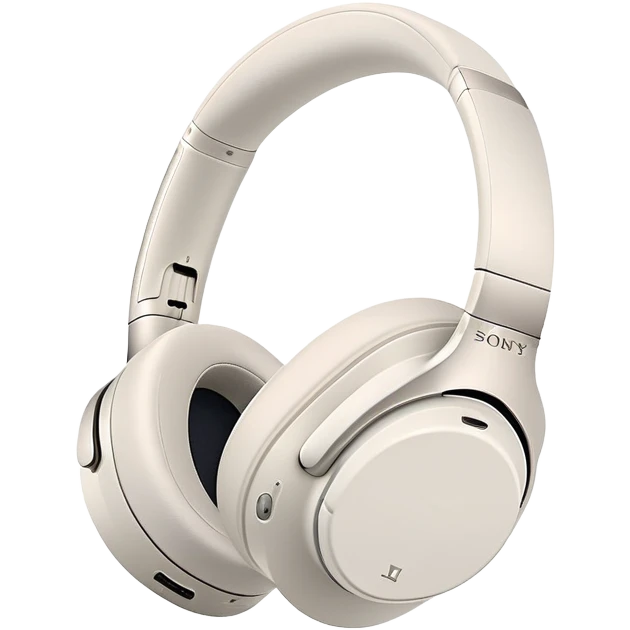 White Sony WH-1000XM4 headphones with minimal design, over-ear style with subtle Sony branding emoji
