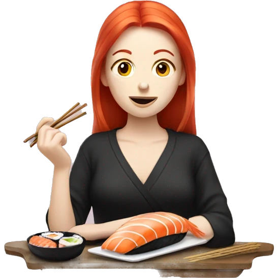 Red haired pale woman eating sushi  emoji