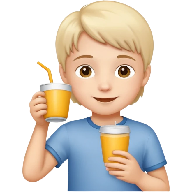 child holding a cup and drinking, happy and friendly emoji