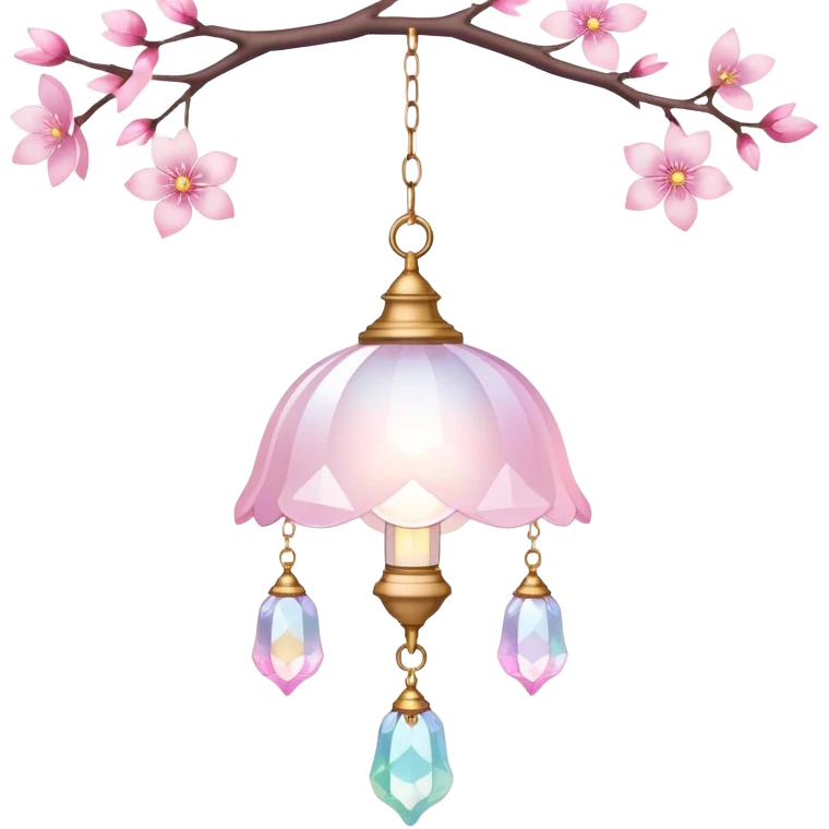 Hanging Iridescent pastel pink sakura crystals white-pearly suncatcher with bell LAMP emoji