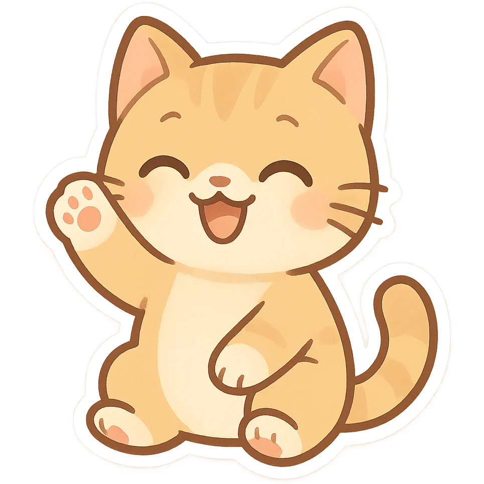 chibi sticker of a happy cat waving emoji