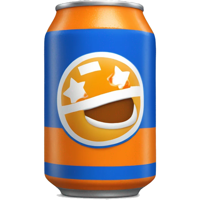 Blue Fanta can with Greek flag printed. An orange next to it emoji