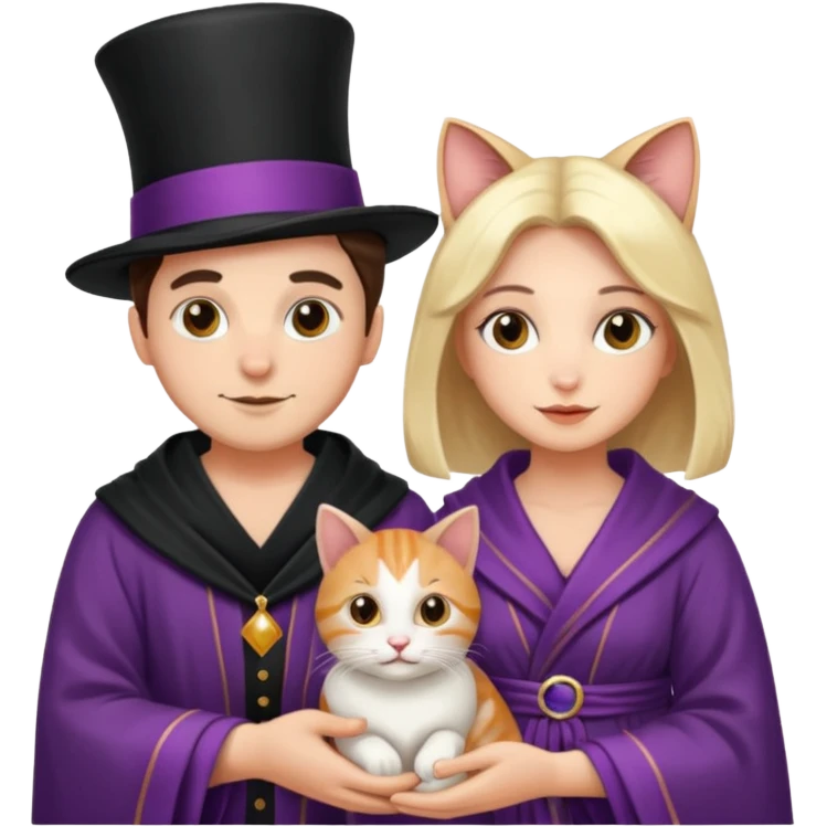 magician couple and their pet cat emoji