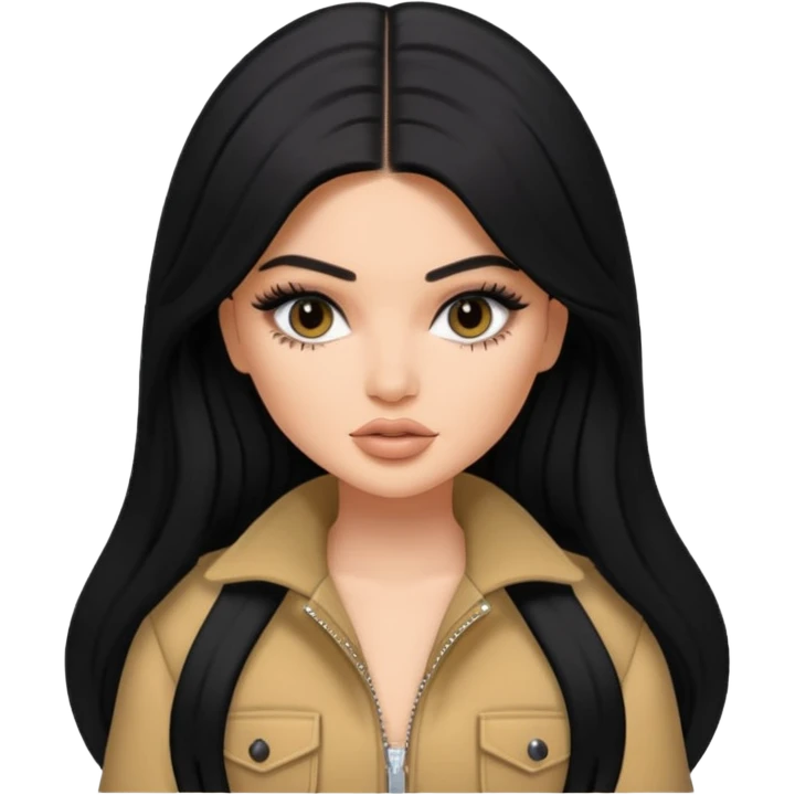kylie jenner as pretty bratz baddie, black long hair emoji