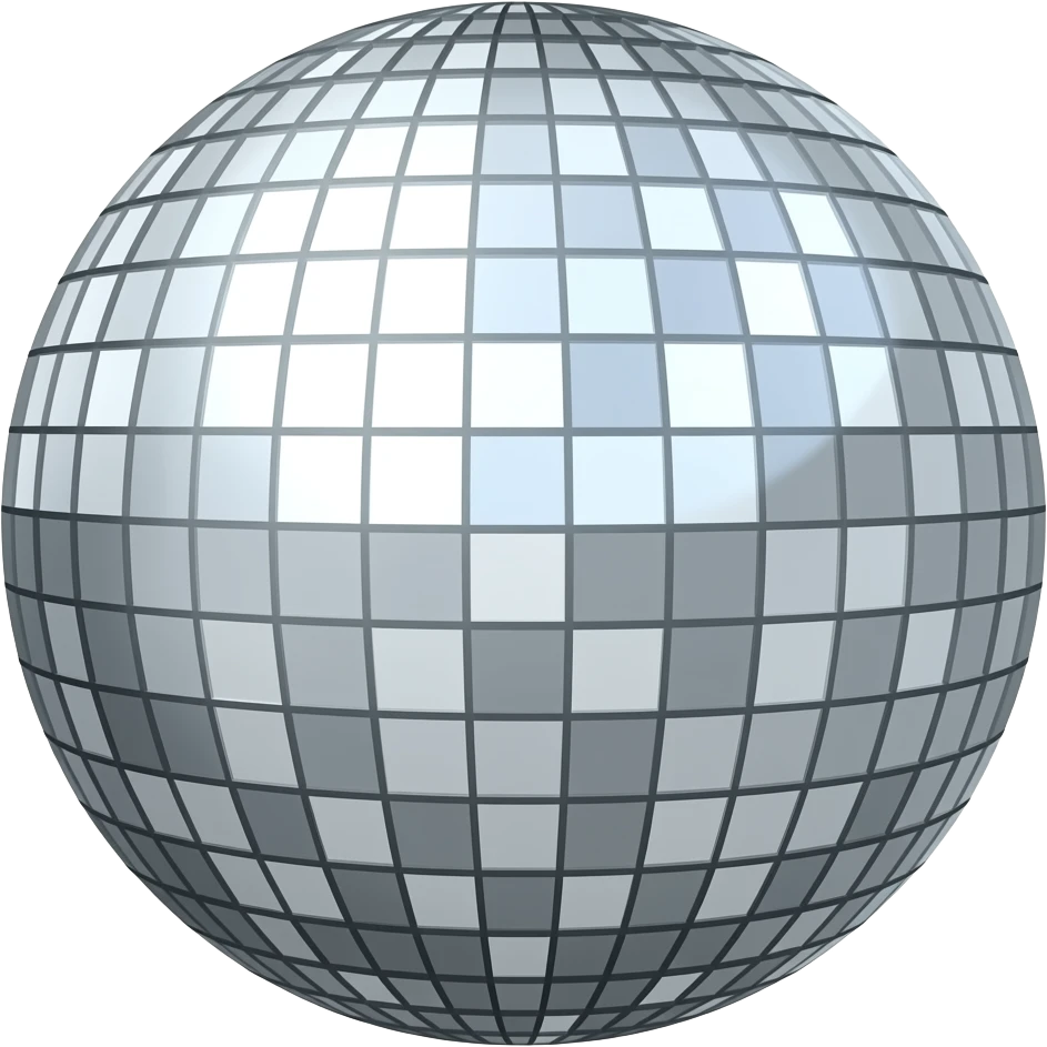Bola de disco con brillo y que tenga diamantes color gris pero brillante emoji