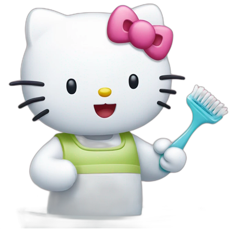 Hello kitty brushing teeth emoji