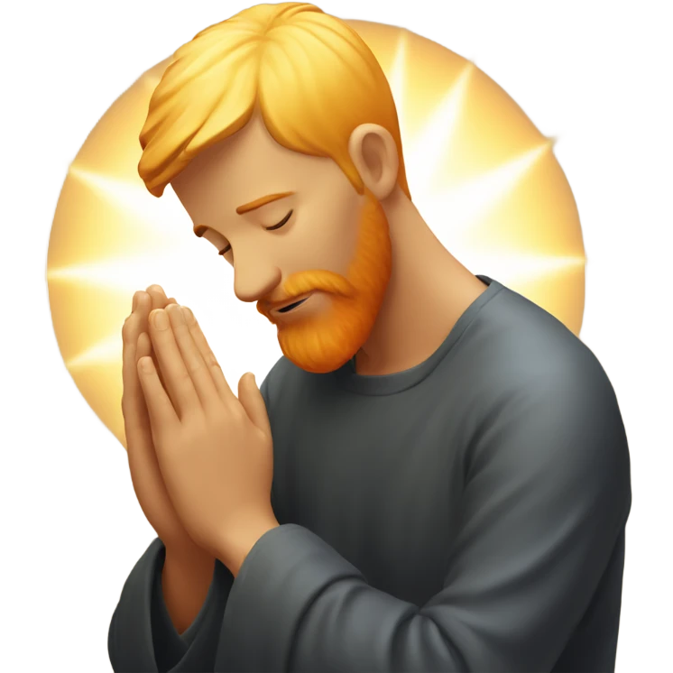 man with orange beard, short blond hair as he praying, with a holy shine behind him emoji