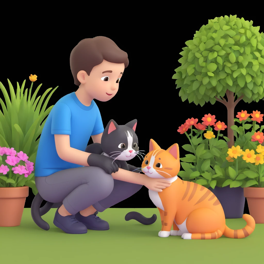 boy and cat pet in garden background emoji