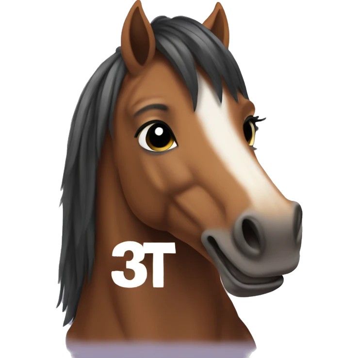 An emoji-style horse with the text '3T' next to it. emoji