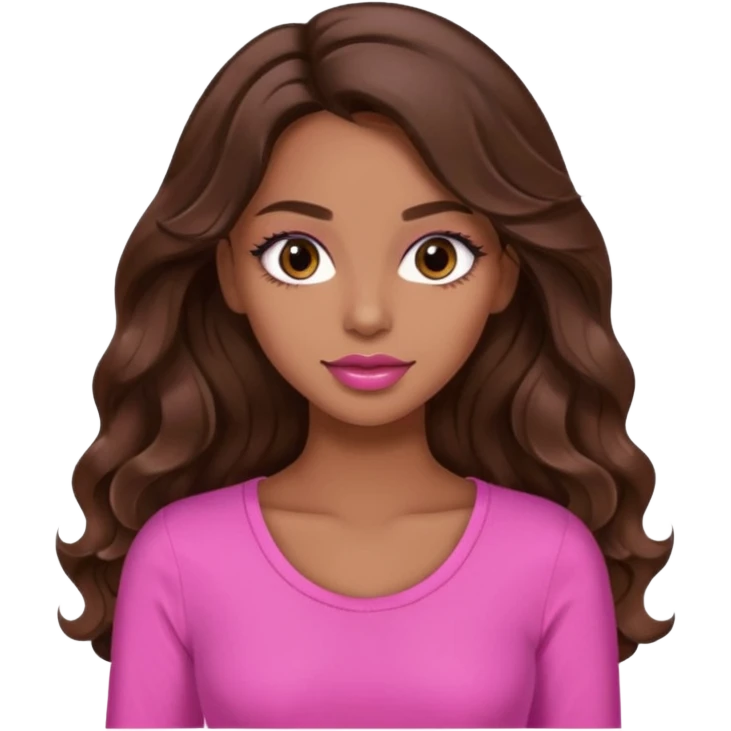 gorgeous woman, light brown skin, dark brown eyes, long wavy brown hair, pink top, lipgloss, model, mixed  emoji