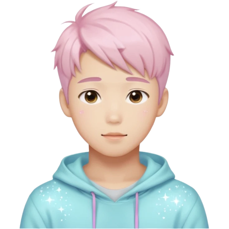 Gorgeous bright sparkly romantic Asian anime pastel guy with blushing face aesthetic trending style outside emoji