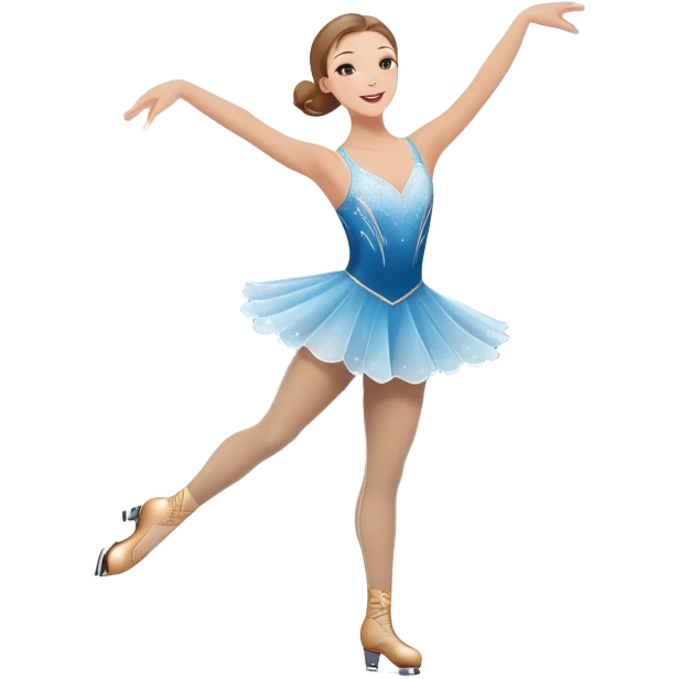 An icon featuring a graceful figure skater performing an elegant spin on a shiny ice rink. The background includes twinkling lights, a snowy winter scene, and cheering fans in the stands. Transparent background highlights the beauty, poise, and artistry of figure skating. emoji