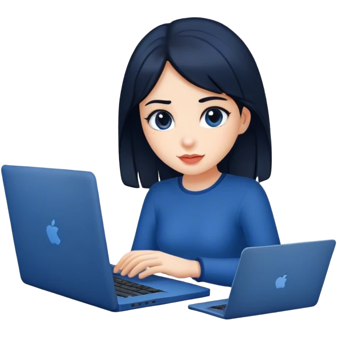 dark-haired girl at a dark blue laptop emoji