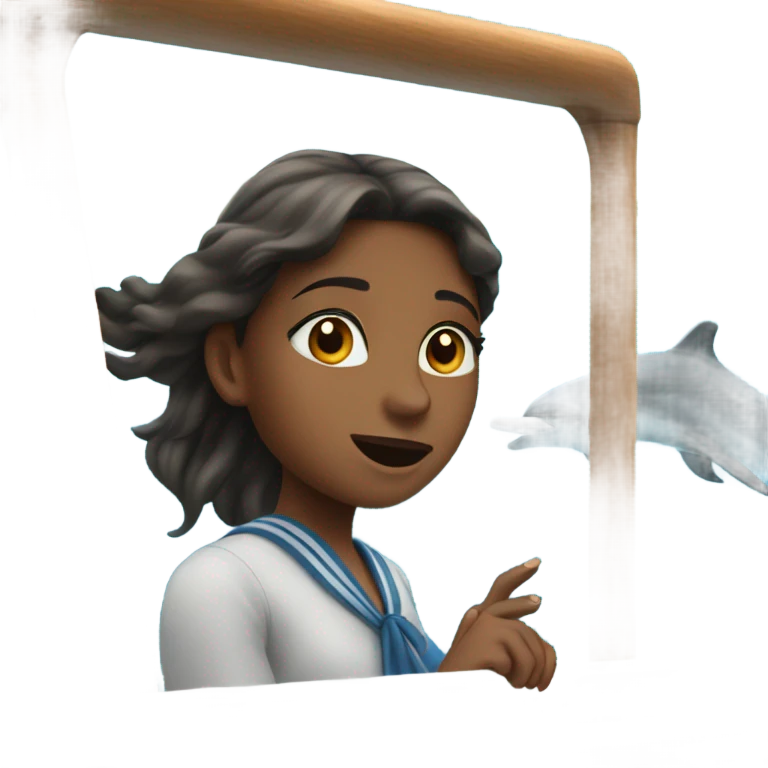 girl watch dolphins from yacht emoji