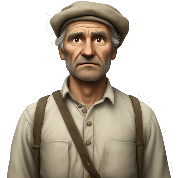 peasant in an old shirt during the 1917 revolution in russia photorealistic serious emoji