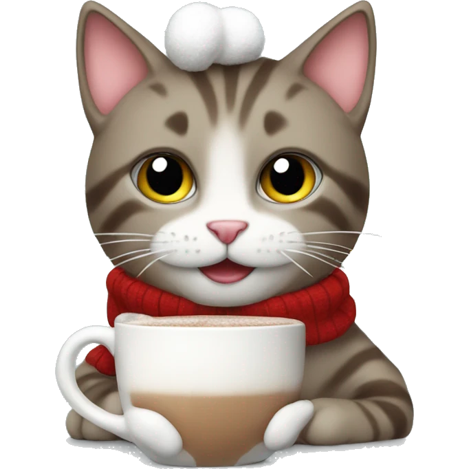 Christmas cat with hot chocolate  emoji