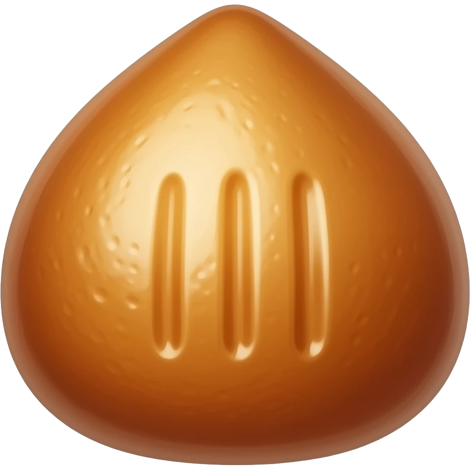 korean butter rice cake, chestnut-shaped, solid center (no hole), slightly flattened round shape, three finger press marks on top, smooth glossy butter surface, golden brown color, soft dense texture, no layers, no separation, no filling, minimal background, centered emoji