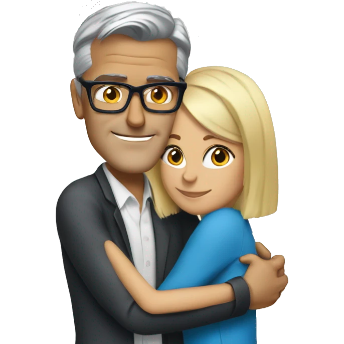Blonde woman with blue eyes and glasses hugging George Clooney  emoji