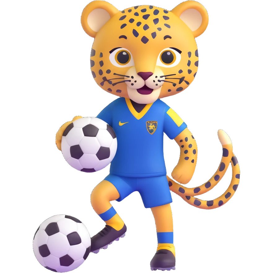 leopard dribbling a soccer ball, wearing a navy soccer uniform emoji