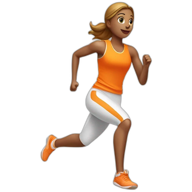 female athletic parcour athlete in orange white cloths, running emoji