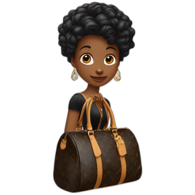 Une sirène noire au cheveux dorés sur un hippocampe avec un sac luis vuitton emoji