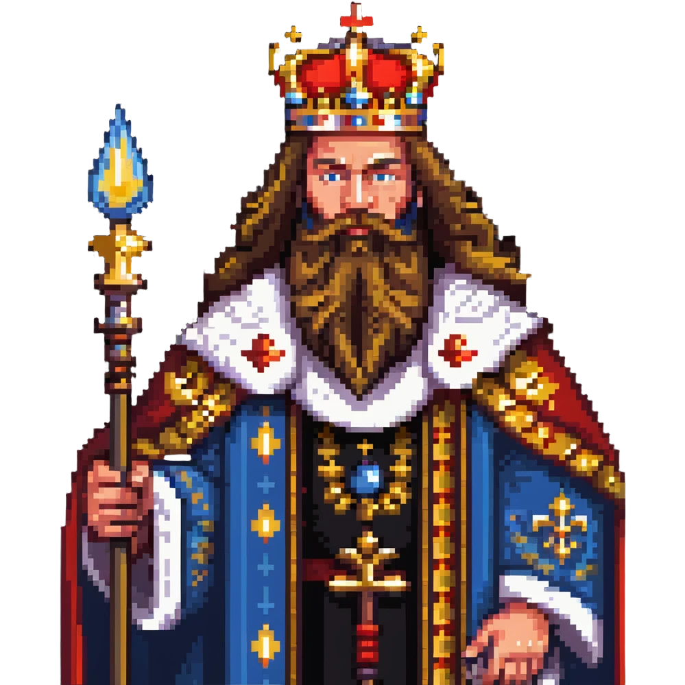 Russian Tsar with ornate crown, luxurious royal robes, long beard, holding scepter emoji