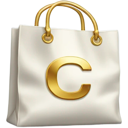white bag with gold C emoji