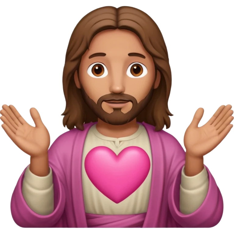 Jesus forming a pink heart shape with his hands emoji