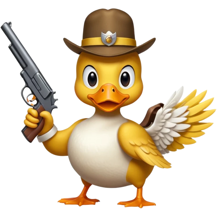angry duck with a gun in his hand pointing at us  emoji