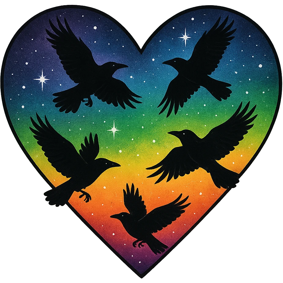  heart with rainbow night sky and dark ravens, remove background emoji