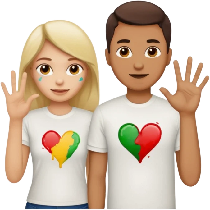 man has a shirt that says i love to finger paint and the womans shirt says am paint emoji