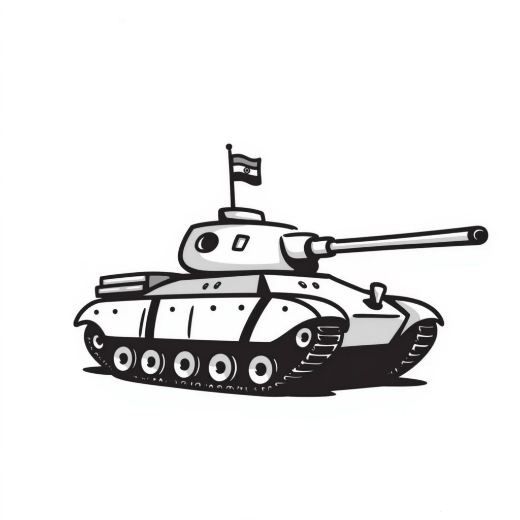Hand-drawn Indian Army tank with Indian tricolor markings emoji