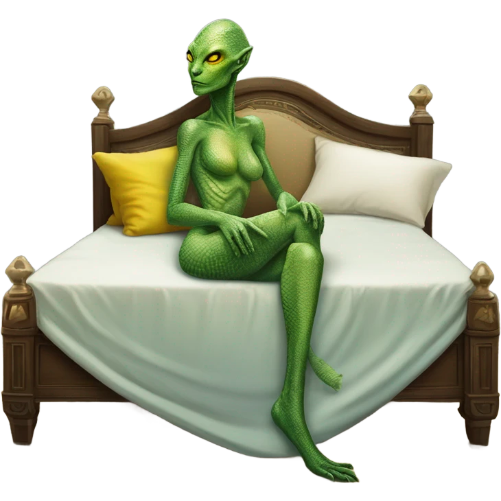 a Reptilian alien woman laying on the bed emoji