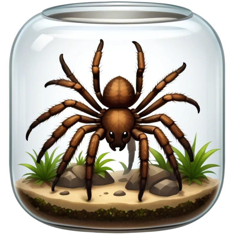 Close-up collage of a pet spider like tarantula, inside a large terrarium. Soft natural lighting highlights their textures and details. Transparent background emoji