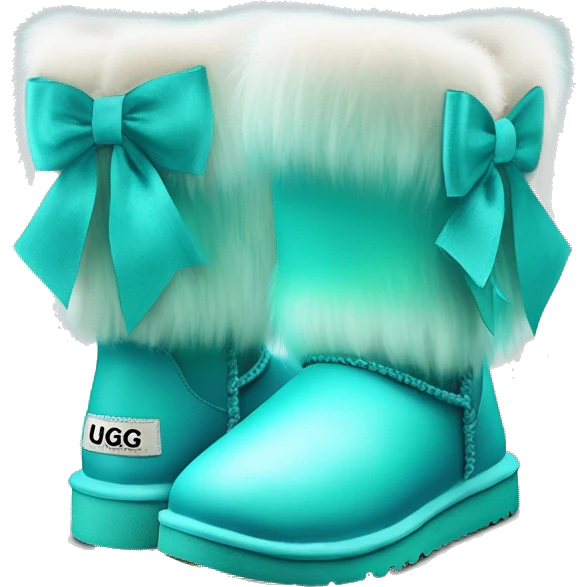 Realistic pair of tiffany blue to turquoise ombre fur Ugg boots with silk ribbon bows. emoji