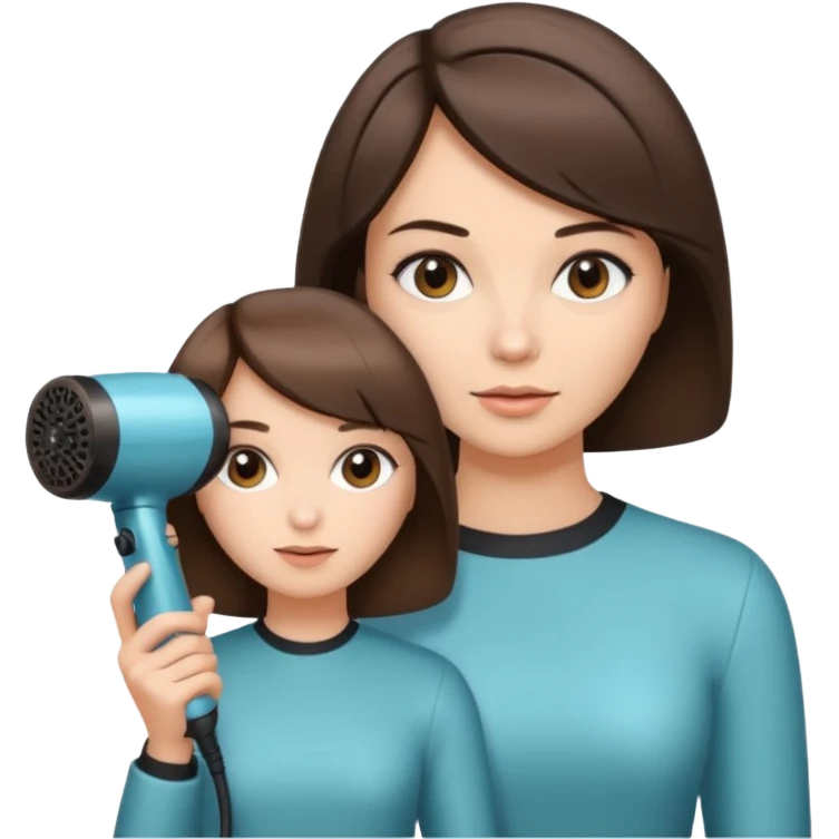 brunette bob girl hair stylist holding a brown hair dryer emoji