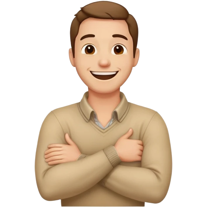 Guy holding his neck with his arms crossed in front of his neck laughing emoji