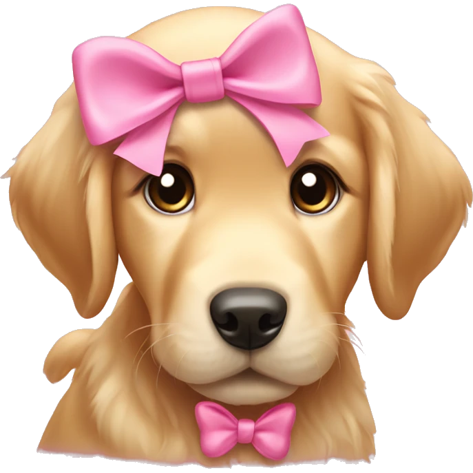 Golden retriever puppy with pink bow emoji